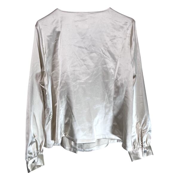 New House of Aama X Target Satin Blouse Shirt Ivory Bow neck sz XL NWT career - Picture 6 of 8